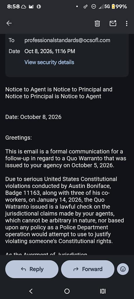 Orange County Sheriff's Office Delegation Unproven Now evidence exhibit a1 email part1
