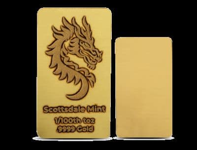 Scottsdale 1/100 oz Pure Gold Dragon Bar