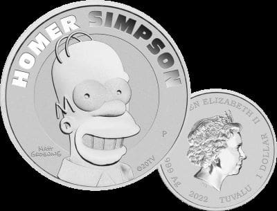 2022 Tuvalu The Simpsons - Homer Simpson 1 oz Pure Silver Coin