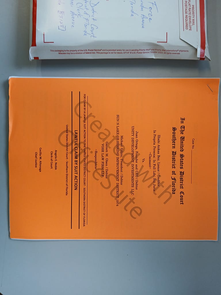 Lawful Suit Action Mailed - UNITY DEVELOPMENT INVESTMENTS - part 1