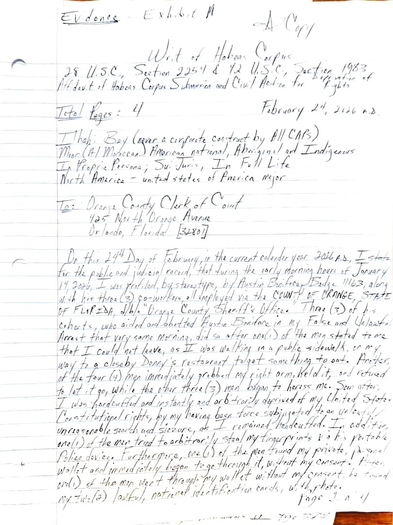 Orange County Sheriff's Office Agents Stage Jaywalking Fraud evidence - Bey vs STATE OF FLORIDA Administration - Writ of Habeas Corpus Suit action - part 1