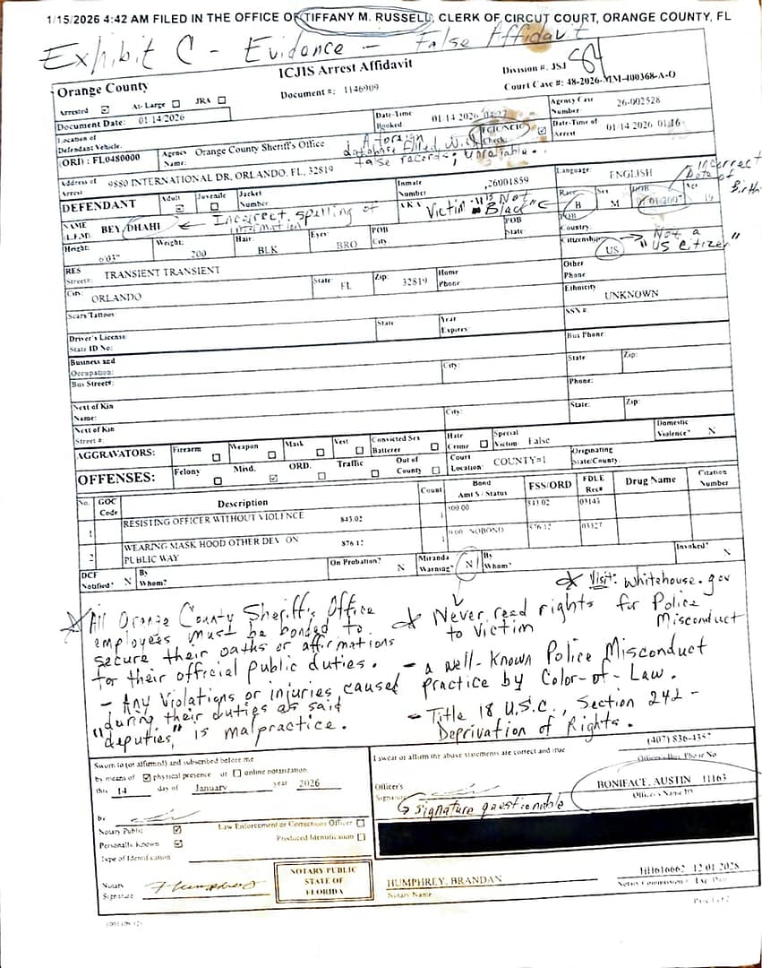 Orange County Sheriff's Office Agents Stage Jaywalking Fraud evidence - Bey vs STATE OF FLORIDA Administration