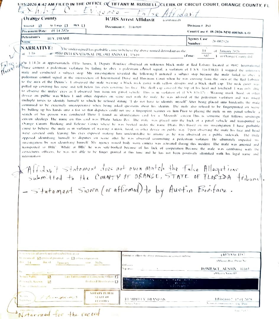 Orange County Sheriff's Office Agents Stage Jaywalking Fraud evidence - Bey vs STATE OF FLORIDA Administration